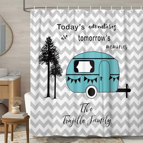 JAWO Wohnmobil-Duschvorhänge, Anhänger-Reise mit Baum auf Streifen,...