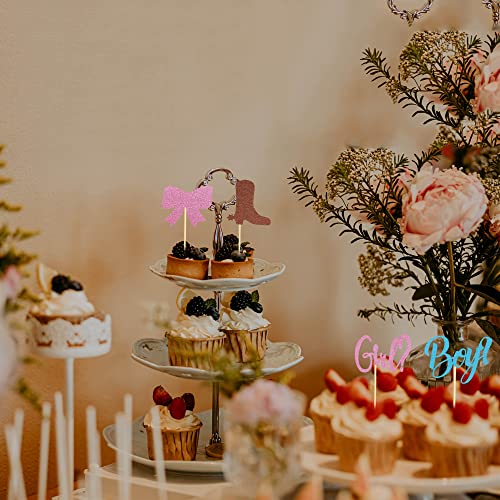 Arthsdite 48Pcs Boy Or Girl Cupcake Toppers Boots Or Bows Gender Reveal Cupcake Picks Baby Shower Cake Topper Decorations For Kids Birthday Party Cake Decorations Supplies #TOP6