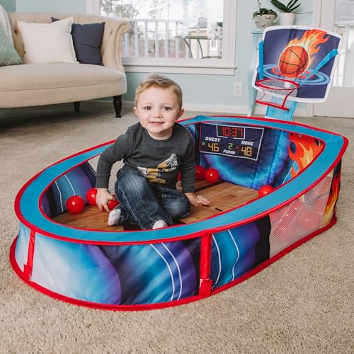 Large Basketball Sport Pop Up Ball Tent with Basketball Hoop and 20 Soft Balls for Toddler Kids - image 4