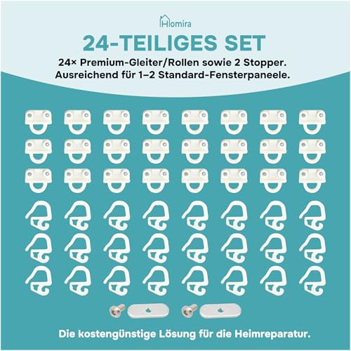 Gardinengleiter 24 Stück passend für IKEA KVARTAL Gardinen System Ersatz Rollen Einsätze
