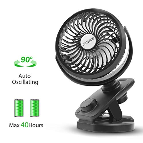 Battery Operated Clip On Oscillating Stroller Fan, BRIGENIUS Portable Mini Desk Fan