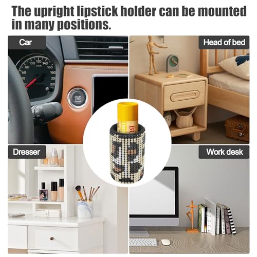 Image of Upright Car Chapstick Holder, Bling Insulating Lip Balm Holder,Rhinestone Car Accessories for Women Interior ,Suitable for Most Vehicles. (Leopard print)