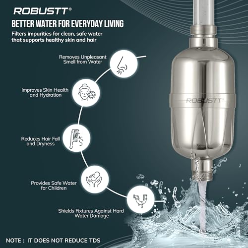 Image of Robustt Oceya 15 Stage Hard Water Softener For Tap & Shower (Silver) | Reduces Hair Fall, Skin Dryness & Limescale | Water Purifier Filter For Tap, Shower & Handshower| Includes Kit & Manual