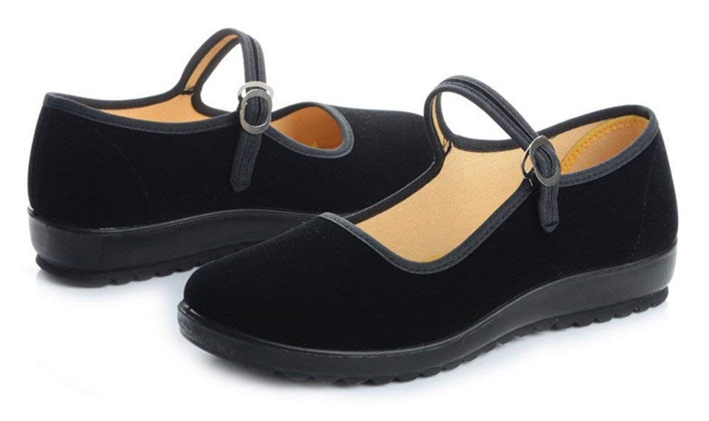 missfiona Noir Mary Janes Femme Chaussures de Danse Velours Chinoise Ballerines Danse Plat