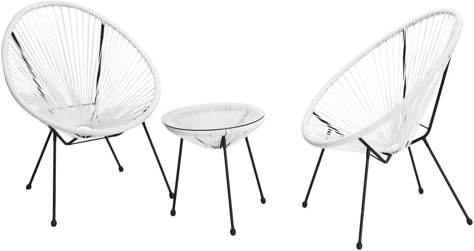 Generic, Acapulco Chair Set with Glass Table (Three Piece Set) (White)