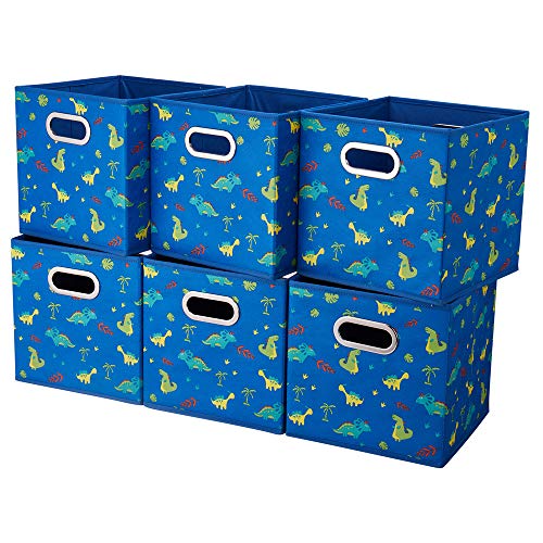 Image of 6 Cube Storage Bins Blue 10.5x10.5x11 Inch Foldable Dinosaur Coastal Print Fabric Half Storage Basketes for Home Organizers Storage Drawer,QY-SC13-6