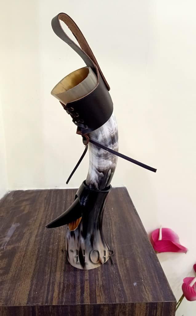 Viking Drinking Horn Mug with Beer Stand/Genuine Leather Belt/Vintage Natural Finished/Authentic Medieval Gift Rustic Vintage Home Decor Gifts - Image 5
