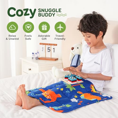 Image of Sivio Weighted Lap Blanket 2lb, Blue Dinosaur Small Cute Lap Pad, Soft Cooling Heavy Blankets, Washable Weighted Throw Blanket for Nap, 19 inchx21 inch-2lb