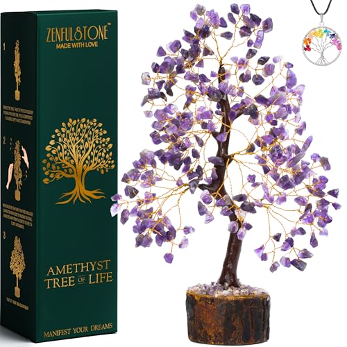 Amethyst Crystal Tree of Life Handmade Healing Crystal Tree for Calm Peace & Positive Energy Home Office Desk Decor Best Spiritual Relaxation Birthday gifts for mom Women sister wife Girlfriend