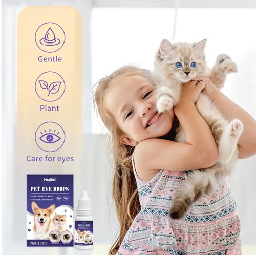 MagiSel Haustier Augentropfen, Augenreiniger für Haustiere, Augentropfen Für Hunde Und Katzen, Lindert Juckreiz Und Irritationen, Trockenheit, Tränenflecken, Entfernt Tränenstein (15ml)