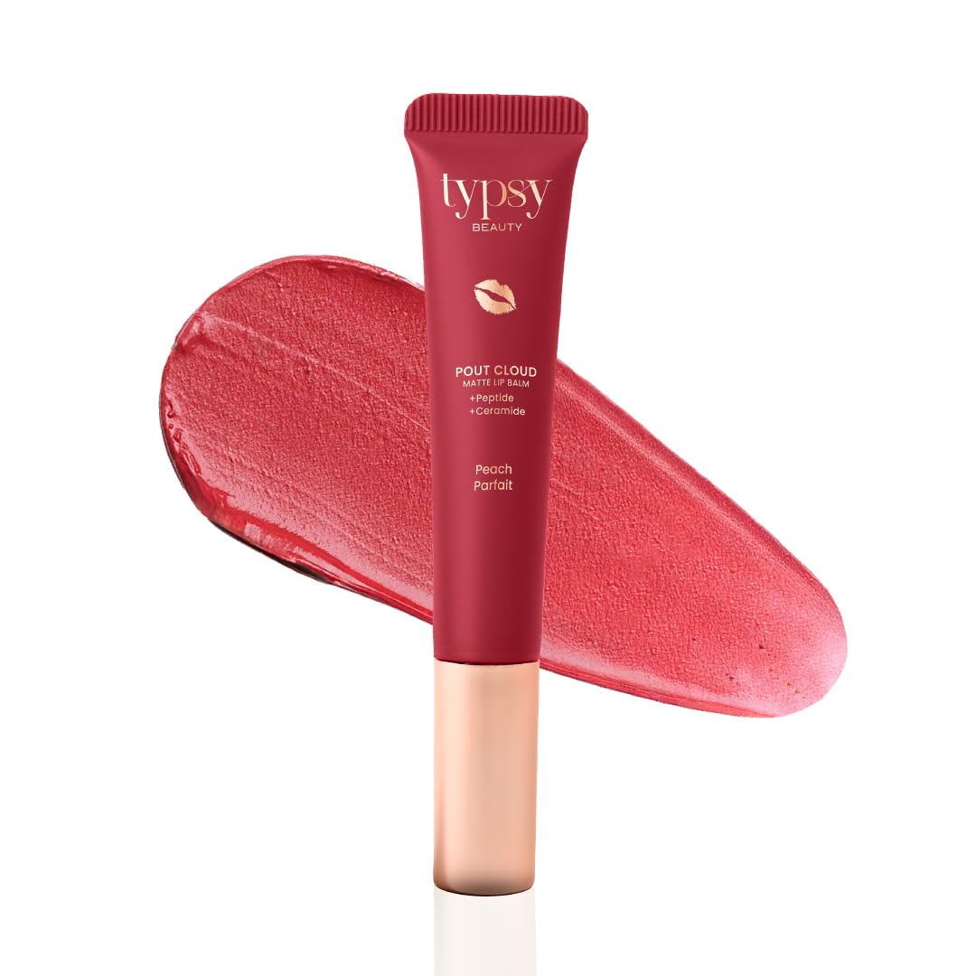 Typsy Beauty Pout Cloud Matte Lip Balm | Blurring Finish, Tinted Lip Balm with Peptides, Ceramides & Vitamin C & E | Rich colour payoff with long-lasting stain I Peach - Peach Parfait 04| 8g-image-45