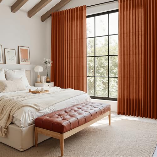Image of Nanspring Terracotta Linen Curtains W60xL90 Inch Long for Living Room