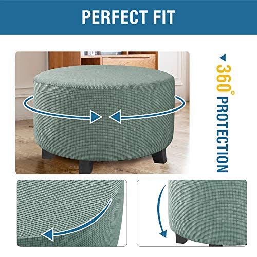 Image of H.VERSAILTEX Ottoman Cover Stretch Ottoman Slipcover Round Ottoman Storage Cover Folding Stool Covers Furniture Protector Cover for Footrest Ottoman Fit Dia 20 inch - 23 inch, Sage