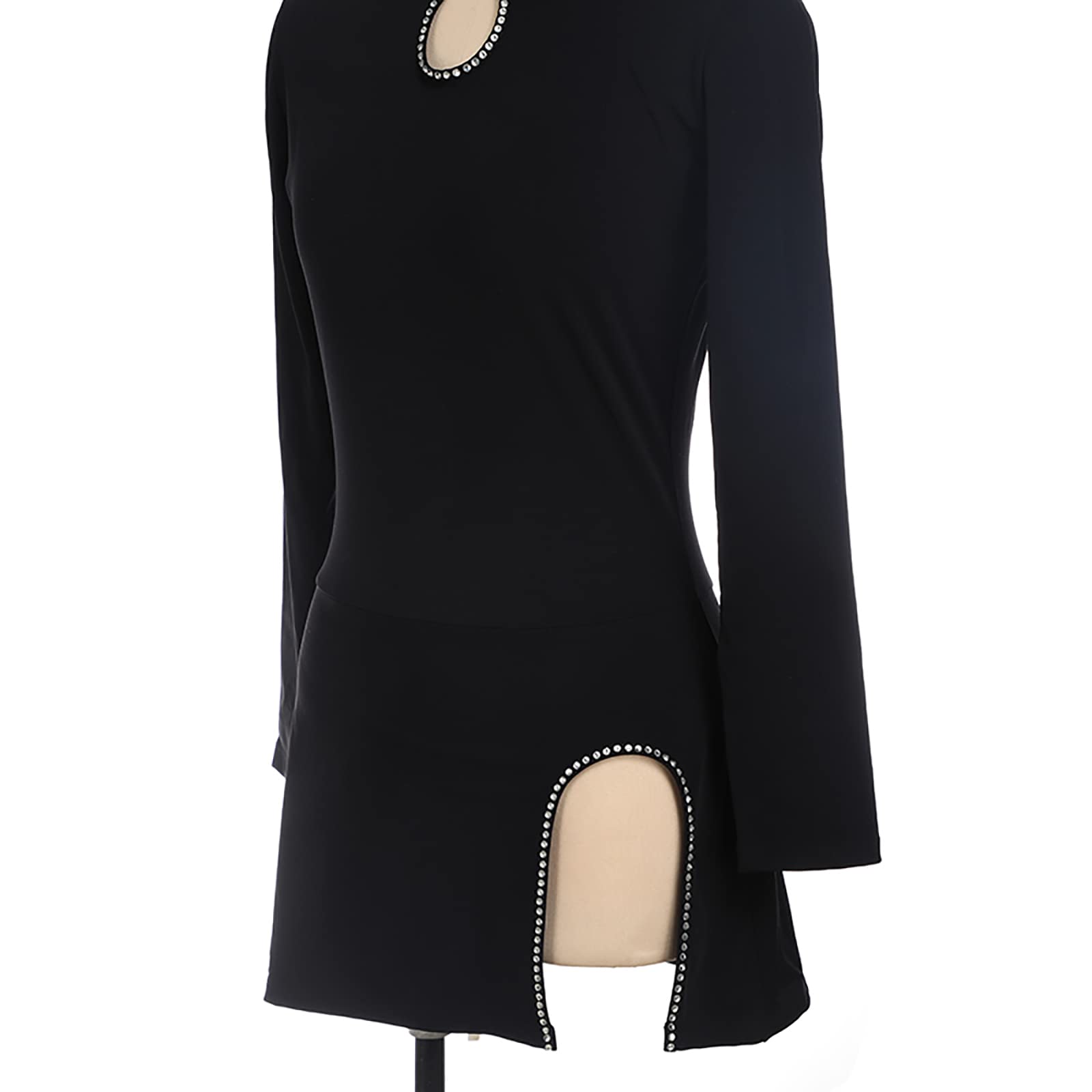Niñas Mujeres Vestido de Patinaje sobre Hielo Manga Larga Estilo Chino Leotardo Falda Ballet Gimnasia(Size:M/150,Color:Negro)