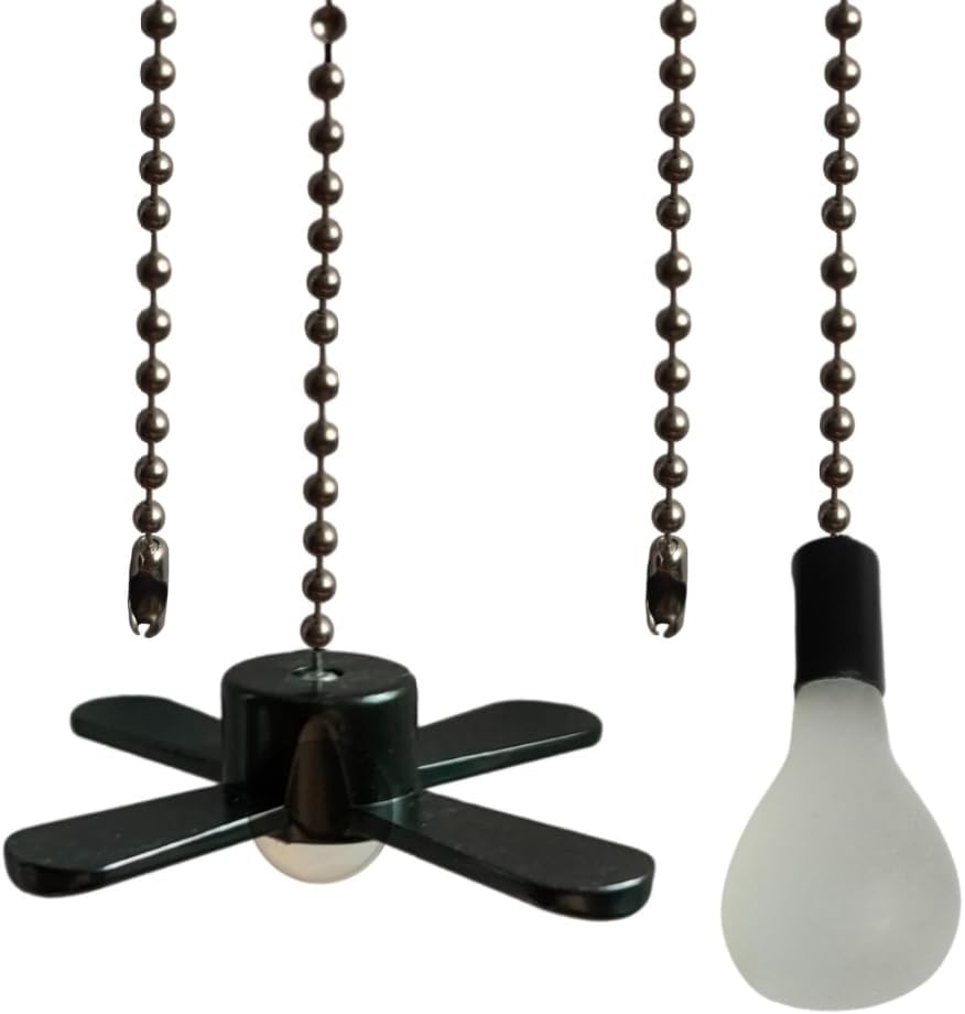 Pull chain, Ceiling Fan Pull Chain Extender,3.3mm Diameter Beaded Ceiling Fan Pull Chain Decorative Light Bulb and Fan 12 Inches Fan Pull Chain Set Black, 4Pcs
