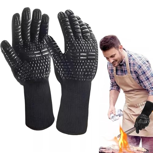 Guantes para barbacoa, guantes de horno resistentes al calor hasta 800 °C: guantes de horno para barbacoa, guantes de cocina, guantes de horno para microondas, hornear, barbacoa, barbacoa, guantes de