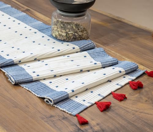 Dining Table Runner, Thick, Ribbed Cotton Weave with Bright Boho ...