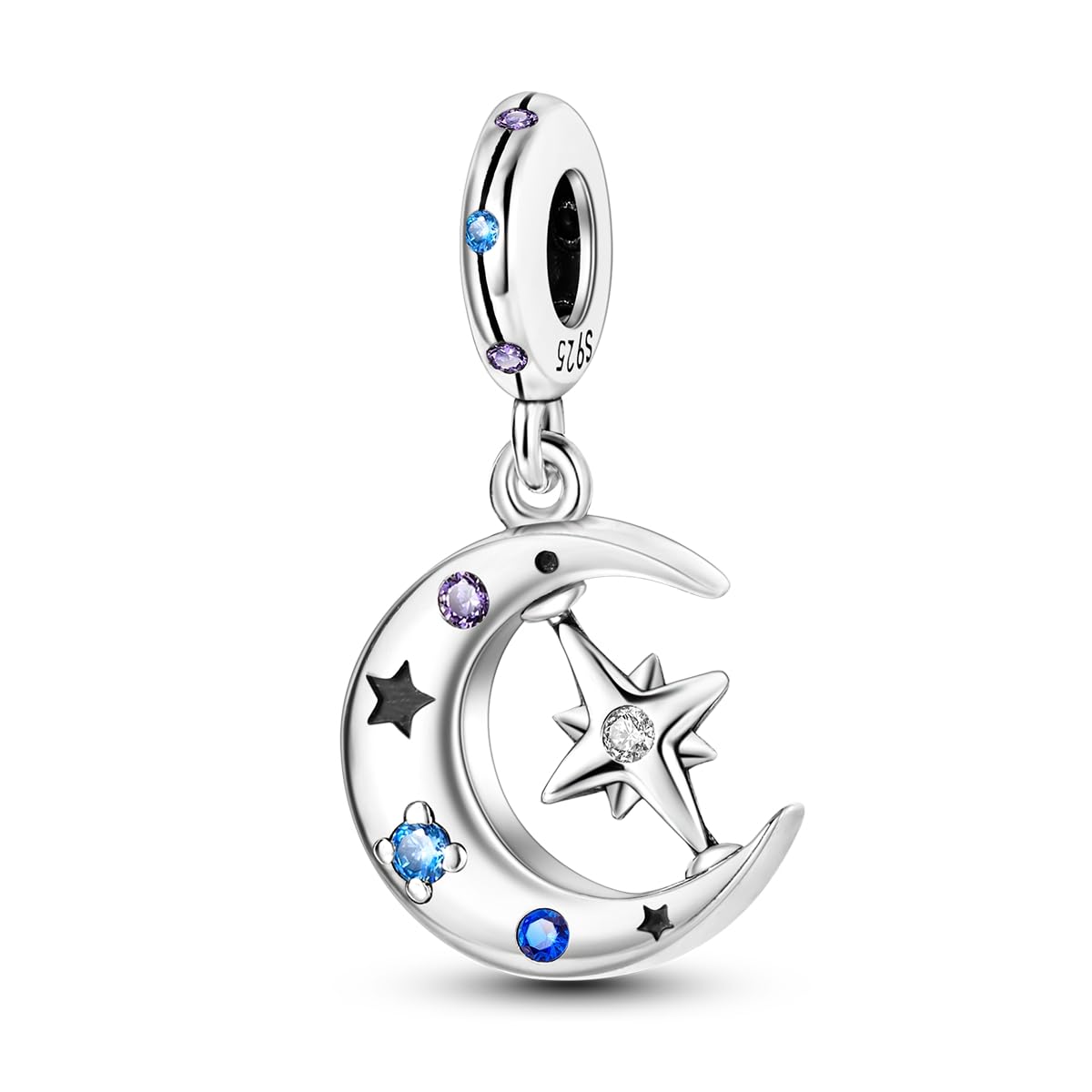 CGCSYZ 925 Sterling Silver Charms for Bracelets and Necklaces Airplane Passport Dangle Pendants Beads Butterfly Dragonfly Charms Jewelry Gift for Women Girls (Star on Moon)
