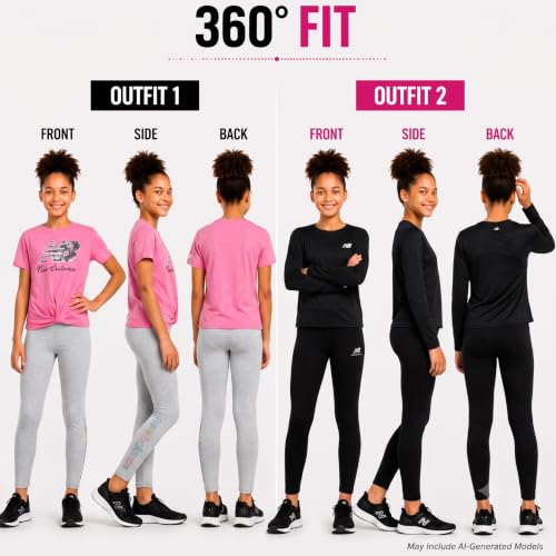Image of New Balance Active Girls Legging Set - 4 Piece Athletic Short Sleeve Shirt, Long Sleeve Shirt & Activewear Girls Leggings Set