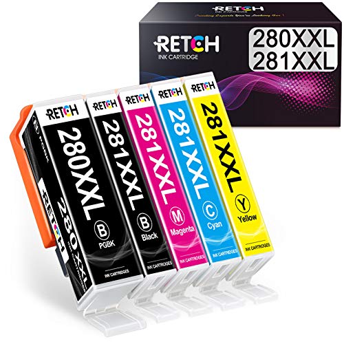 RETCH Compatible Ink Cartridges Replacement for Canon 280 281 PGI-280XXL CLI-281XXL for PIXMA TR8520 TS8220 TR7520 TS9120 TS6120 TS6220 TS8120 TS9520 TS6320 TS9521C TS8320 TS702 (5 Pack)