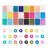 PH PandaHall 9120pcs Heishi Clay Beads, 4mm Vinyl Disc Beads 24 Colors Polymer Clay Beads Flat Silicon Beads for Hawaiian Earring Choker Anklet Bracelet Necklace Jewelry Making Summer Surfer