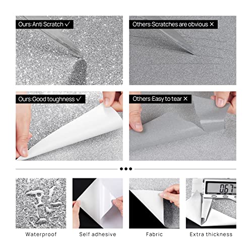 Funstick Glitter Wallpaper Border Peel And Stick Glitter Wall Border Self Adhesive Fabric Silver Wallpaper Borders Removable Silver Glitter Contact Paper Decor For Room Walls Bulletin Board 3.9"X200" #TOP5