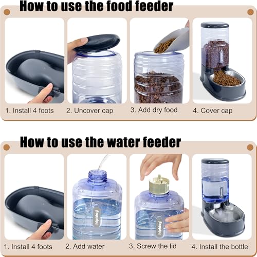 Stainless Steel Automatic Pet Feeder for Small&Medium Pets Automatic Food Feeder and Waterer Stainless Steel Bowls Set 3.8 L, Travel Supply Feeder and Water Dispenser for Dogs Cats Pets Animals