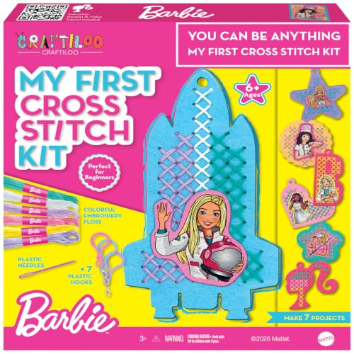 Image of Barbie Cross Stitch Kit for Kids Ages 6-12 | Beginner Embroidery & Needlepoint Craft Kit, 7 Keychain Projects, Arts and Crafts Gift for Girls