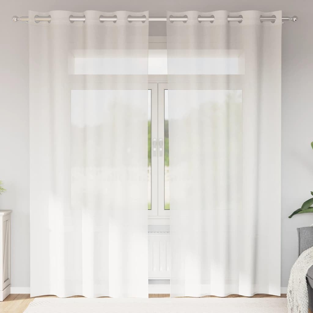 Voile Vorhänge mit Ösen 2 Stück Weiß 140x225 cm 100% Polyester semi-transparent lichtdurchlässig Sichtschutz Wohnzimmer Schlafzimmer Küche