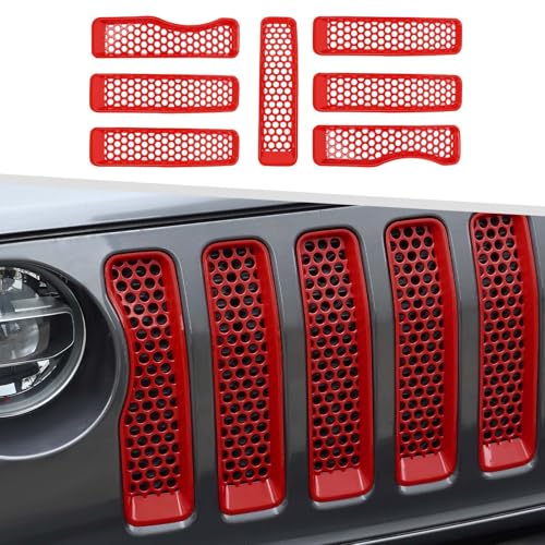 Image of 7PCS Mesh Grille Inserts Fit for Jeep Wrangler JL Sport /Sport S 2018-2024 (Red)