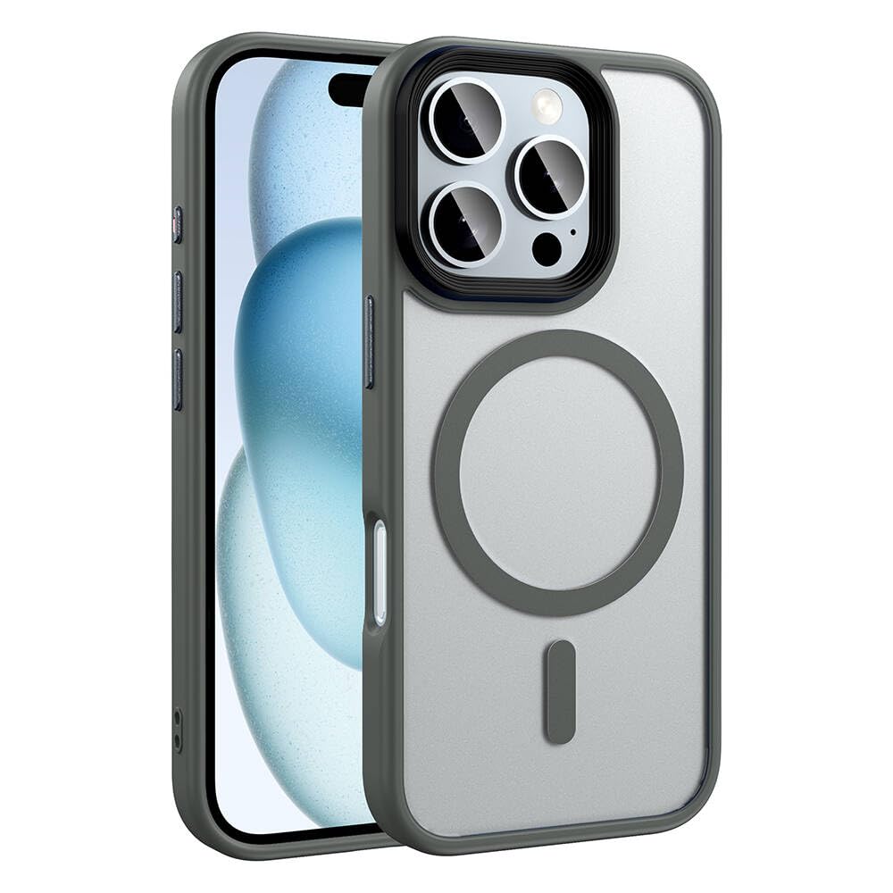 Zore Apple ile uyumlu iPhone 16 Pro Max Kılıf Mat Arka Yüzey Wireless Şarj Özellikli Zore Flet M-safe Kapak Titanyum-Gri