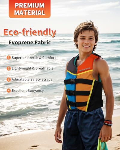 Owntop Swim Vest Youth 75-125 lbs, Neoprene Swim Jacket Kids, Adjustable Straps Buckles, Lightweight, Swimming Training, Boating, Kayak, Water Sports (Multi-Color, L) - image 2