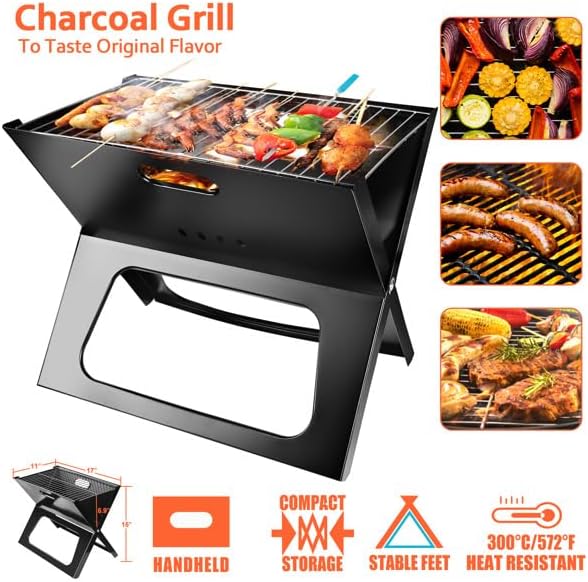 Fire Pit Grill,Portable Grill,Foldable & Easy Portability,Foldable Charcoal Grill for Outdoor Barbecues Camping Traveling Garden Beach Party(Black)