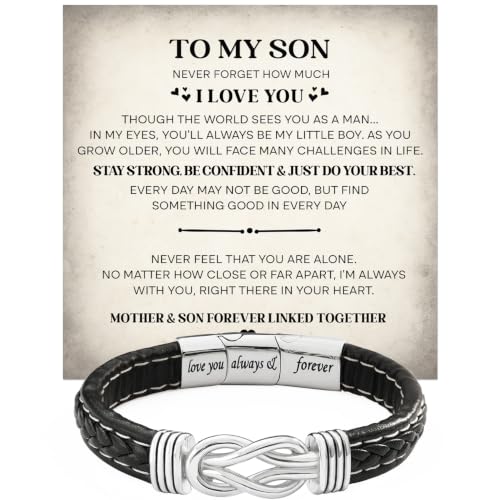 Larvincy To My Son Bracelet From Mom And Dad With Heartfelt Message & Elegant Box Son Jewelry Gifts From Mother Father Bracelets For Men On Birthday Wedding Father Day Christmas & More