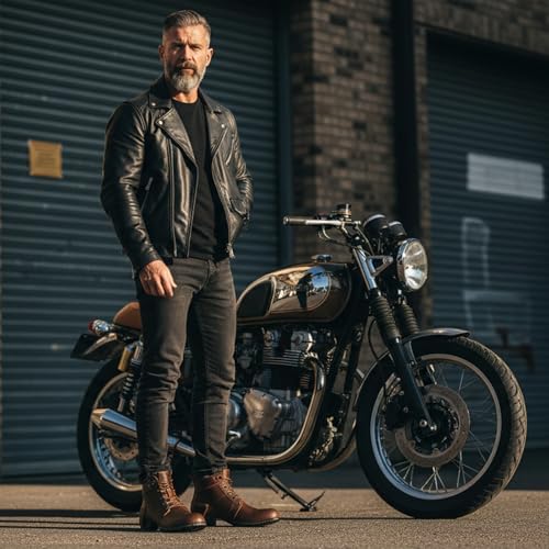 Image of Motorcycle Boots Men CasuaL Riding Leather Motorcycle Combat Boot /Shoes Fashion Lace-up Chukka Boot Ankle Caramel Brown HF002-1