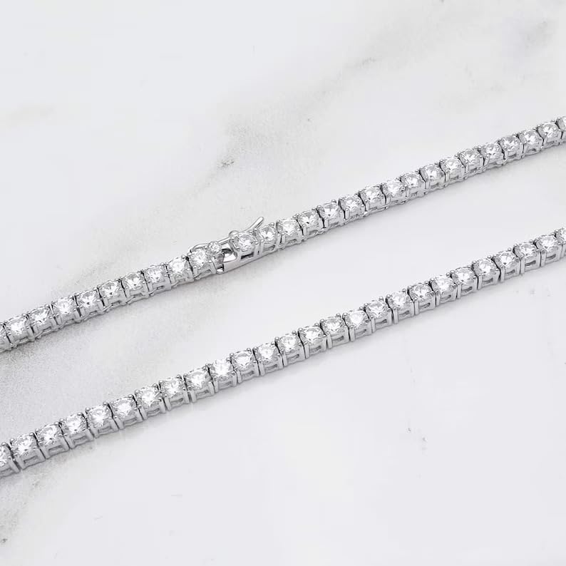 CHANDNI ENTERPRISE'S ! 20Ct TW Round Cut Lab Created Diamond Tennis Necklace 14K White Gold 18" Color D-F, Clarity Men's Women's Tennis Necklace 4mm4