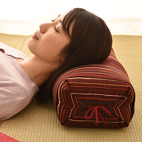EMOOR, Buckwheat Husk Pillow, 5x20 in (Hight-Adjustable), Cotton Fabric (Stripe Navy), Made in Japan