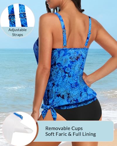 Image of Yonique Womens Blouson Tankini Top Only Loose Fit Swim Top No Bottom Modest Swimsuit