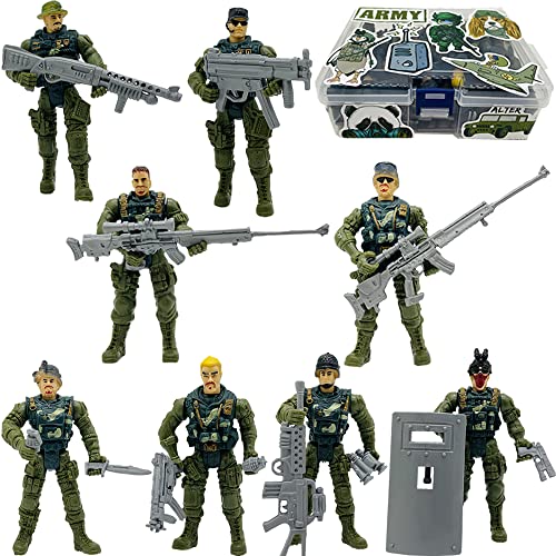 Fycooler Soldier Force 8 Figurines Militaires 9cm Soldats Militaires Jouets Ensemble de Jeu Figurines avec Accessoires et Coffret - Armes Set de Jeu Militaire - Figurines d'action de Garde Forestier