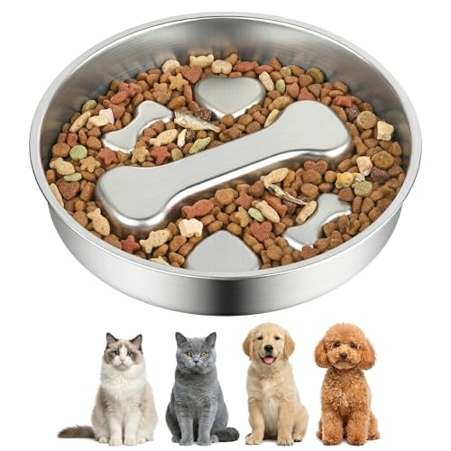 GWEOR Ciotola per Cani Anti-Ingozzamento Forma Osso 22cm Acciaio Inox, Antiscivolo Doppia Faccia, Lavabile in Lavastoviglie per Cani Piccoli e Medi, Dog Bowl