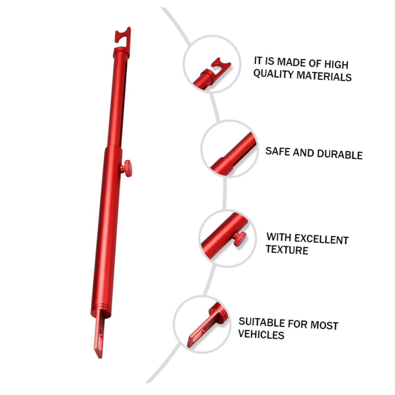 CALLARON Tige de Support Télescopique Large Gamme D'utilisation en Acier Inoxydable Rouge Accessoire Auto Rétractable pour Polissage Voiture pour Coffre et Porte
