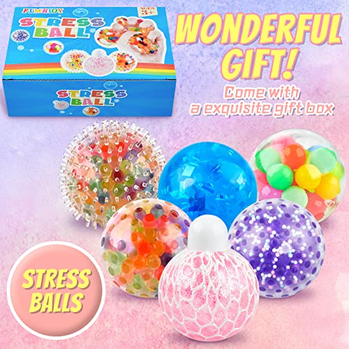 Flmrioy Squishy Stress Balls, 6 Pack Sensory Stress Ball Set For Kids And Adults Rainbow Mesh Squeeze Ball Water Bead Fidget Stress Toys For Boys Girls Gift #TOP3