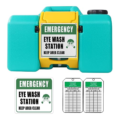 Image of Portable Eyewash Station 8-Gallon OSHA Approved with One Station Sign and Two Inspection Tags, Wall-Mounted Gravity-Flow Indoors and Out, 30L Refillable Eyewash Station Heavy Duty