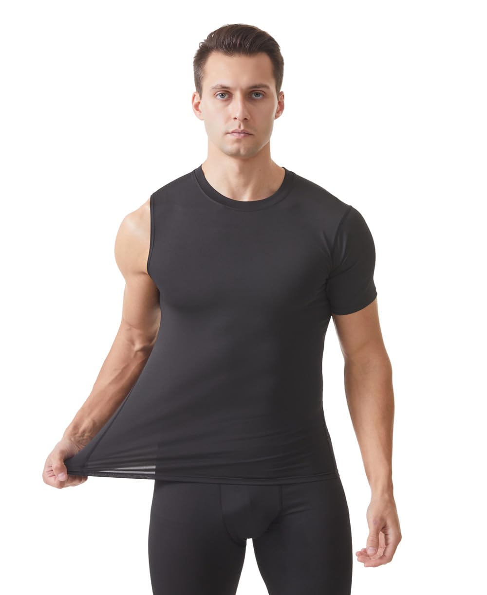 Vomnif Fashion Compression Shirts for Men 1/2 Single Arm Short Sleeve Athletic Base Layer T Shirt for Workout Basketball (US, Alpha, Small, Regular, Regular, Black-2)
