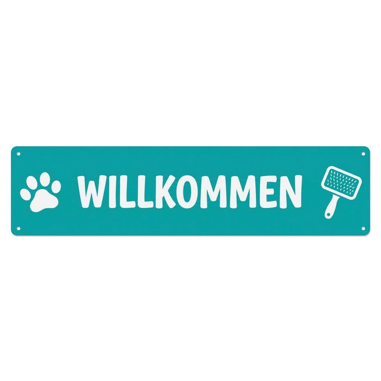 Teal Cyan Pet Grooming Salon Welcome Metal Tin Sign Plaque Wall Decor for Cafe, Club Bar, Office, Home Garden Metal Poster 4x16Inch