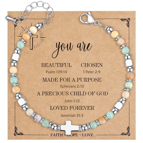 VIBILIA Cross Beaded Bracelets for Women, Silver Bracelets, Heart Boho Bracelets for Women, Birthday Gifts for Women Mom Daughter Wife Sister Coworker Friend on Christmas Thanksgiving