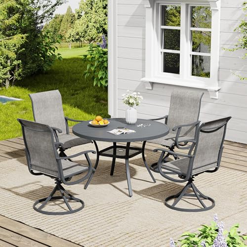 Image of VICLLAX 40.6 inch Round Patio Table, Outdoor Dining Table for 4 with Umbrella Hole for Garden Lawn Deck Backyard, Dark Grey
