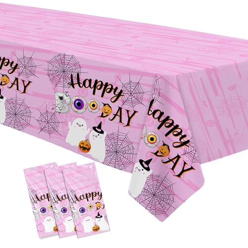 Halloween Birthday Party Supplies Girl Tablecloth, 3 Pack Pink Di...