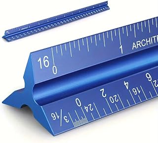 12" Ruler, Aluminum Architectural Triangular Drafting Scale Ruler for Office School, Measurements Tools for Architects Draftsman and Engineers, Laser-Etched Markings, Blue