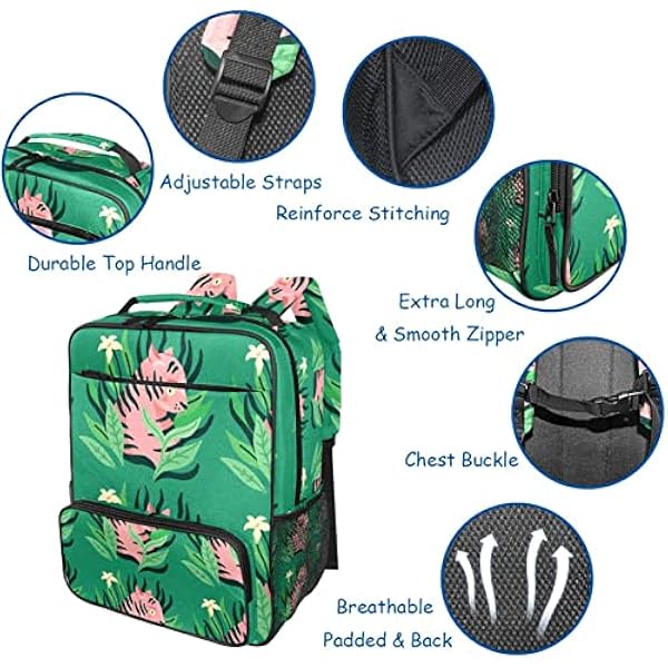 School Rugzak Voor Tiener Meisjes Jongens, Casual Reizen Schoudertas Voor Mannen Vrouwen Tijger Omringd door Bladeren Groen, Multi kleuren